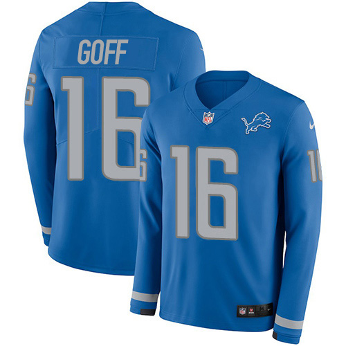 Detroit Lions #16 Jared Goff Blue Team Color Men's Stitched NFL Limited Therma Long Sleeve Jersey Detroit Lions #16 Jared Goff Blue Team Color Men's Stitched NFL Limited Therma Long Sleeve Jersey