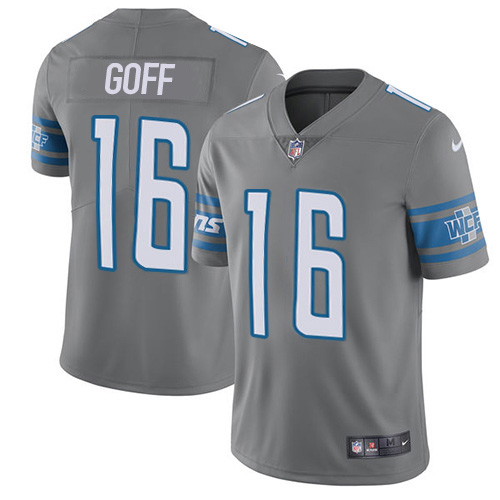 Detroit Lions #16 Jared Goff Gray Men's Stitched NFL Limited Rush Jersey Detroit Lions #16 Jared Goff Gray Men's Stitched NFL Limited Rush Jersey