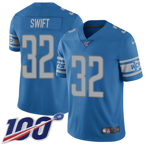Nike Lions #32 D'Andre Swift Blue Team Color Men's Stitched NFL 100th Season Vapor Untouchable Limited Jersey Nike Lions #32 D'Andre Swift Blue Team Color Men's Stitched NFL 100th Season Vapor Untouchable Limited Jersey