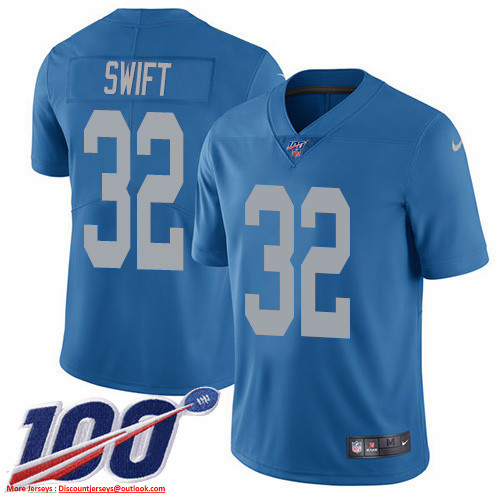 Nike Lions #32 D'Andre Swift Blue Throwback Men's Stitched NFL 100th Season Vapor Untouchable Limited Jersey Nike Lions #32 D'Andre Swift Blue Throwback Men's Stitched NFL 100th Season Vapor Untouchable Limited Jersey