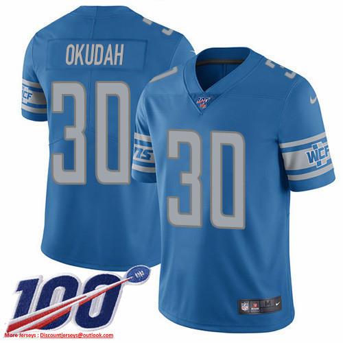 Nike Lions #30 Jeff Okudah Blue Team Color Men's Stitched NFL 100th Season Vapor Untouchable Limited Jersey Nike Lions #30 Jeff Okudah Blue Team Color Men's Stitched NFL 100th Season Vapor Untouchable Limited Jersey