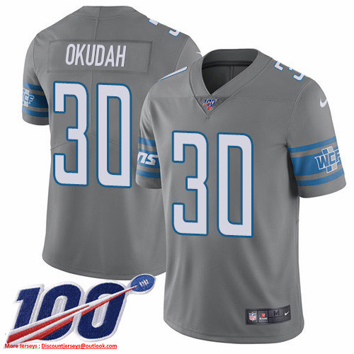Nike Lions #30 Jeff Okudah Gray Men's Stitched NFL Limited Rush 100th Season Jersey Nike Lions #30 Jeff Okudah Gray Men's Stitched NFL Limited Rush 100th Season Jersey