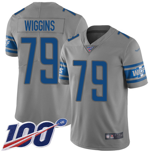 Nike Lions #79 Kenny Wiggins Gray Men's Stitched NFL Limited Inverted Legend 100th Season Jersey Nike Lions #79 Kenny Wiggins Gray Men's Stitched NFL Limited Inverted Legend 100th Season Jersey