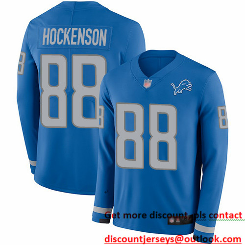 Lions #88 T.J. Hockenson Blue Team Color Men's Stitched Football Limited Therma Long Sleeve Jersey Lions #88 T.J. Hockenson Blue Team Color Men's Stitched Football Limited Therma Long Sleeve Jersey