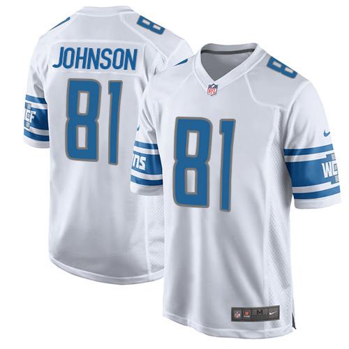 Nike Lions #81 Calvin Johnson White Men's Stitched NFL Game Jersey Nike Lions #81 Calvin Johnson White Men's Stitched NFL Game Jersey