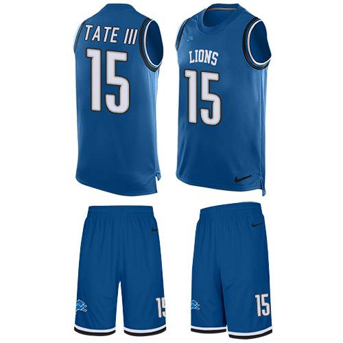 Nike Lions #15 Golden Tate III Blue Team Color Men's Stitched NFL Limited Tank Top Suit Jersey Nike Lions #15 Golden Tate III Blue Team Color Men's Stitched NFL Limited Tank Top Suit Jersey
