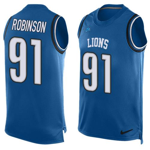 Nike Lions #91 A'Shawn Robinson Blue Team Color Men's Stitched NFL Limited Tank Top Jersey Nike Lions #91 A'Shawn Robinson Blue Team Color Men's Stitched NFL Limited Tank Top Jersey