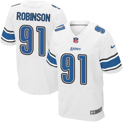 Nike Lions #91 A'Shawn Robinson White Men's Stitched NFL Elite Jersey Nike Lions #91 A'Shawn Robinson White Men's Stitched NFL Elite Jersey