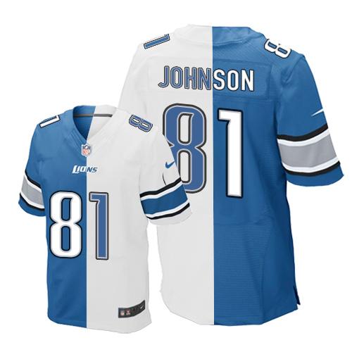 Nike Lions #81 Calvin Johnson Blue White Men's Stitched NFL Elite Split Jersey Nike Lions #81 Calvin Johnson Blue White Men's Stitched NFL Elite Split Jersey