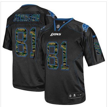 NEW Detroit Lions #81 Calvin Johnson Black NFL Elite Camo Fashion Jersey