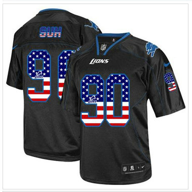 NEW Detroit Lions #90 Ndamukong Suh Black NFL Elite USA Flag Fashion Jersey