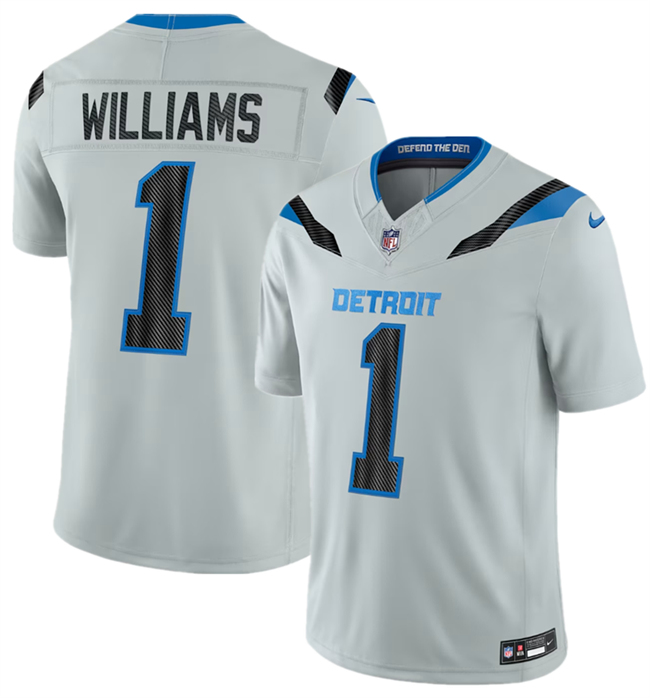 Men's Detroit Lions #1 Jameson Williams Silver 2026 F.U.S.E. Rivalries Collection Limited Stitched Football Jersey