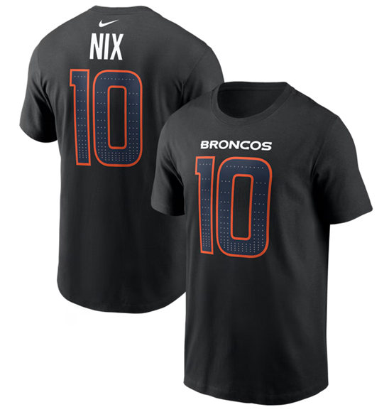 Men's Denver Broncos #10 Bo Nix Black Carbon Name & Number T-Shirt Men's Denver Broncos #10 Bo Nix Black Carbon Name & Number T-Shirt