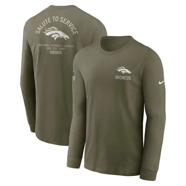 Men's Denver Broncos Olive 2025 Salute to Service Sideline Long Sleeve T-Shirt Men's Denver Broncos Olive 2025 Salute to Service Sideline Long Sleeve T-Shirt