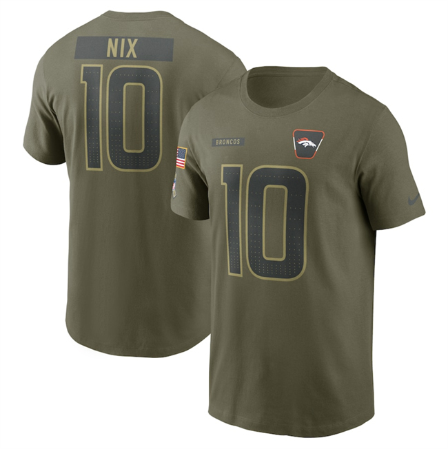 Men's Denver Broncos #10 Bo Nix Olive 2025 Salute to Service Name & Number T-Shirt Men's Denver Broncos #10 Bo Nix Olive 2025 Salute to Service Name & Number T-Shirt