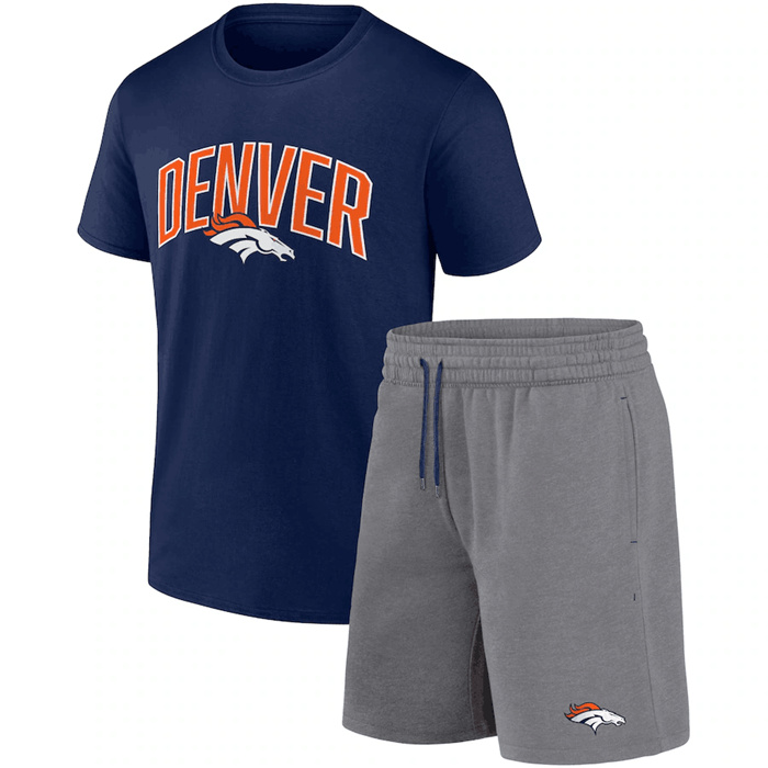 Men's Denver Broncos Navy Heather Gray Arch T-Shirt & Shorts Combo Set Men's Denver Broncos Navy Heather Gray Arch T-Shirt & Shorts Combo Set
