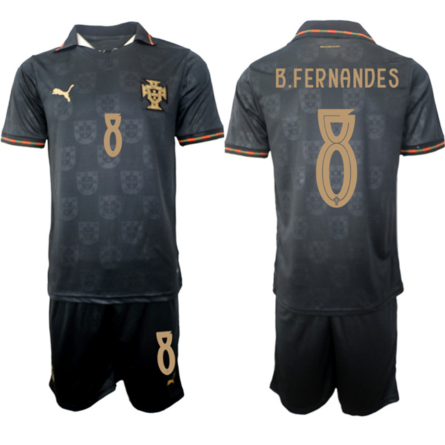 Men's Portugal Team #8 B.Fernandes Black 2026 World Cup Away Soccer Jersey Suit Men's Portugal Team #8 B.Fernandes Black 2026 World Cup Away Soccer Jersey Suit