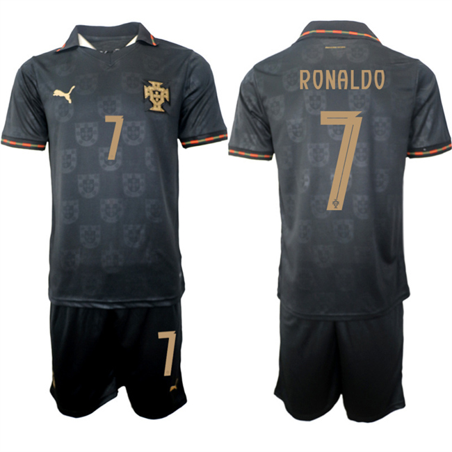 Men's Portugal Team #7 Ronaldo Black 2026 World Cup Away Soccer Jersey Suit Men's Portugal Team #7 Ronaldo Black 2026 World Cup Away Soccer Jersey Suit