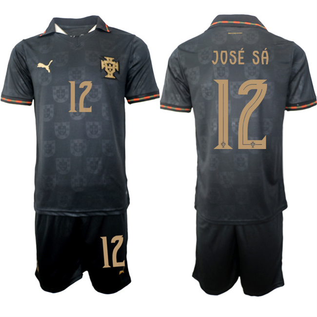 Men's Portugal Team #12 Jose Sa Black 2026 World Cup Away Soccer Jersey Suit 001 Men's Portugal Team #12 Jose Sa Black 2026 World Cup Away Soccer Jersey Suit 001