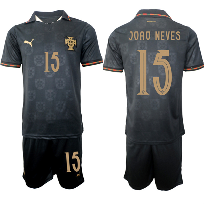 Men's Portugal Team #15 Joao Neves Black 2026 World Cup Away Soccer Jersey Suit Men's Portugal Team #15 Joao Neves Black 2026 World Cup Away Soccer Jersey Suit