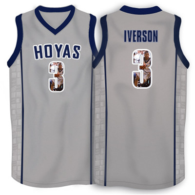 Georgetown Hoyas 3 Allen Iverson Gray 1996 Throwback With Portrait Print College Basketball Jersey3 Georgetown Hoyas 3 Allen Iverson Gray 1996 Throwback With Portrait Print College Basketball Jersey3