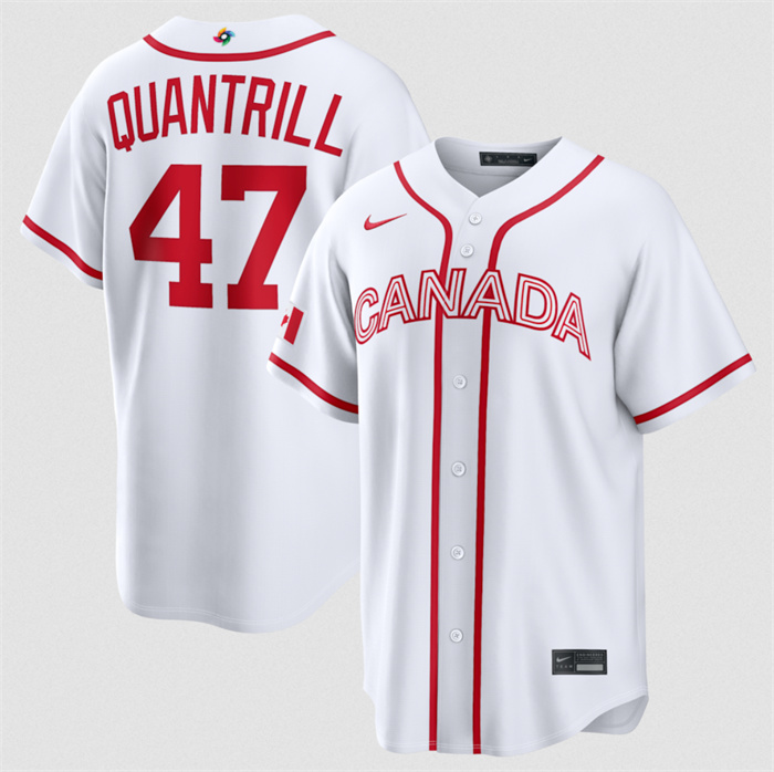 Men's Canada Baseball #47 Cal Quantrill White 2026 World Baseball Classic Home Stadium Stitched Jersey Men's Canada Baseball #47 Cal Quantrill White 2026 World Baseball Classic Home Stadium Stitched Jersey
