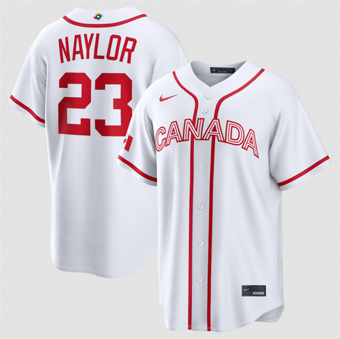 Men's Canada Baseball #23 Bo Naylor White 2026 World Baseball Classic Home Stadium Stitched Jersey Men's Canada Baseball #23 Bo Naylor White 2026 World Baseball Classic Home Stadium Stitched Jersey