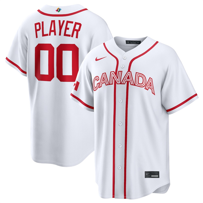 Men's Canada Baseball Active Player Custom White 2026 World Baseball Classic Home Stadium Stitched Jersey Men's Canada Baseball Active Player Custom White 2026 World Baseball Classic Home Stadium Stitched Jersey