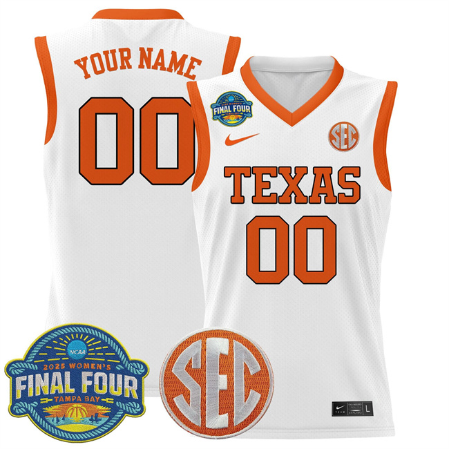 Men's Texas Longhorns Active Player Custom White 2025 Sec Women’s Final Four Patch Lightweight Stitched Basketball Jersey Men's Texas Longhorns Active Player Custom White 2025 Sec Women’s Final Four Patch Lightweight Stitched Basketball Jersey