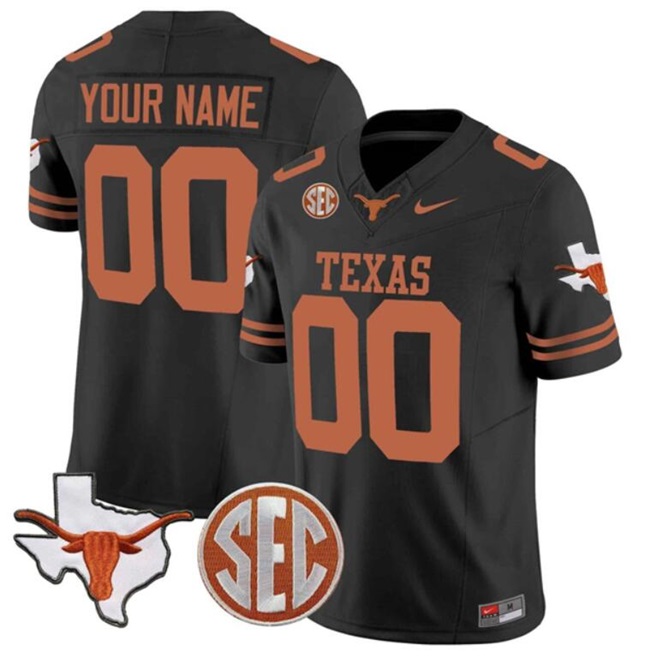 Men's Texas Longhorns Active Player Custom Black F.U.S.E. State Map & SEC Patch Stitched Jersey Men's Texas Longhorns Active Player Custom Black F.U.S.E. State Map & SEC Patch Stitched Jersey