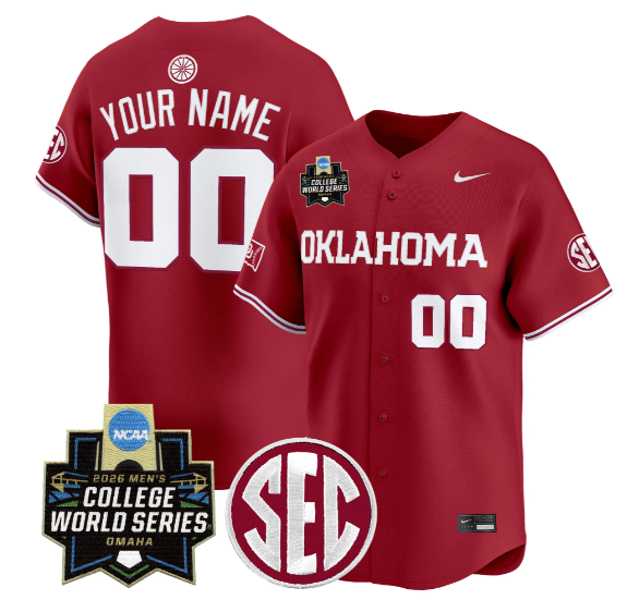 Men's Oklahoma Sooners Active Player Custom Crimson SEC & 2026 World Series Patch Vapor Premier Limited Stitched Jersey