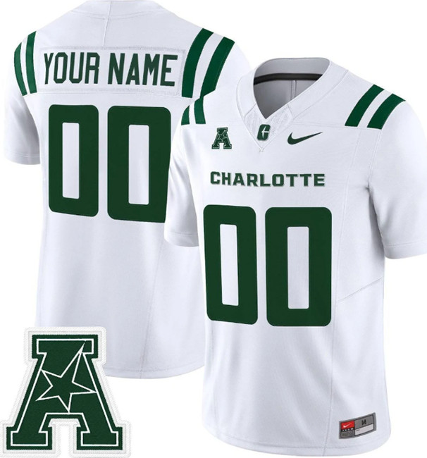 Men's Charlotte 49ers ACTIVE PLAYER Custom White 2025 F.U.S.E. Vapor Limited Stitched Football Jersey