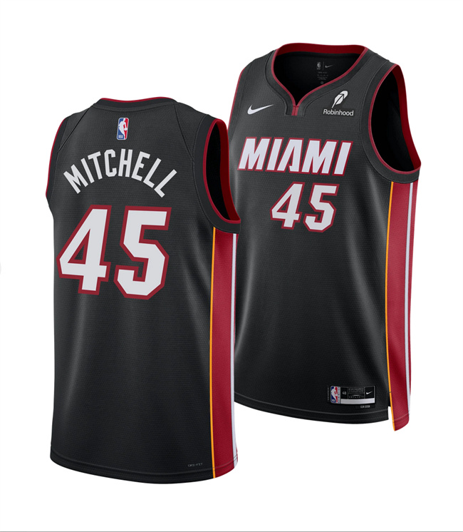 Men's Miami Heat #45 Davion Mitchell Black 2025 Icon Edition Swingman Stitched Basketball Jersey Men's Miami Heat #45 Davion Mitchell Black 2025 Icon Edition Swingman Stitched Basketball Jersey