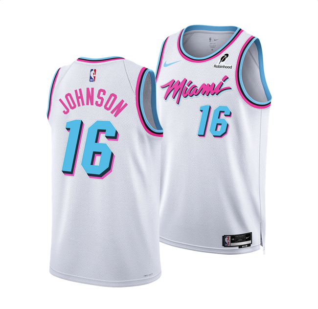 Men's Miami Heat #16 Keshad Johnson White 2024 25 City Edition Stitched Basketball Jersey Men's Miami Heat #16 Keshad Johnson White 2024 25 City Edition Stitched Basketball Jersey
