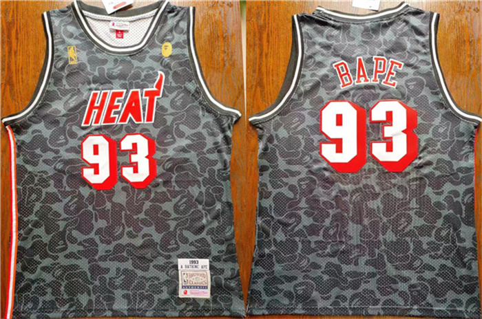 Men's Miami Heat #93 Bape Black Throwback Basketball Jersey Men's Miami Heat #93 Bape Black Throwback Basketball Jersey