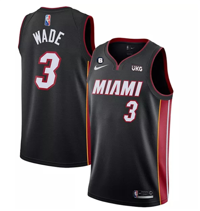 Men's Miami Heat #3 Dwyane Wade Black With NO.6 Patch Stitched Jerseys Men's Miami Heat #3 Dwyane Wade Black With NO.6 Patch Stitched Jerseys