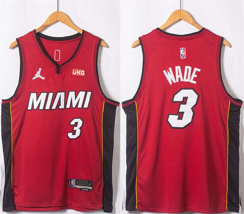 Men's Miami Heat #3 Dwyane Wade Red Statement Edition 75th Anniversary Stitched Jersey Men's Miami Heat #3 Dwyane Wade Red Statement Edition 75th Anniversary Stitched Jersey