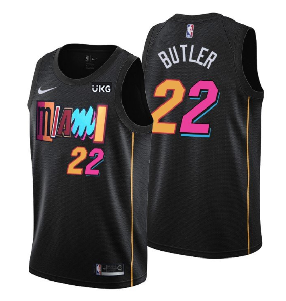 Men's Miami Heat #22 Jimmy Butler 2021 2022 Black City Edition 75th Anniversary Stitched Jersey Men's Miami Heat #22 Jimmy Butler 2021 2022 Black City Edition 75th Anniversary Stitched Jersey