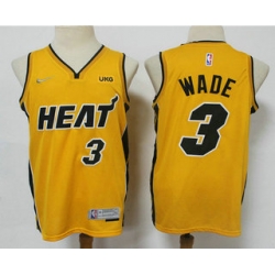 Men Miami Heat 3 Dwyane Wade Yellow Nike Swingman 2021 Earned Edition Stitched Jersey With NEW Sponsor Logo Men Miami Heat 3 Dwyane Wade Yellow Nike Swingman 2021 Earned Edition Stitched Jersey With NEW Sponsor Logo
