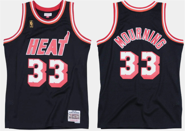 Men's Miami Heat #33 Alonzo Mourning Black Stitched Basketball Jersey