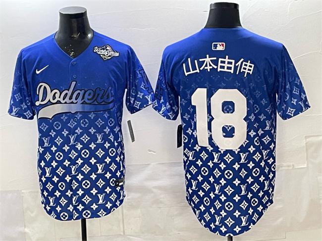 Men's Los Angeles Dodgers #18 山本由伸 Blue 2025 World Series Patch Limited Stitched Baseball Jersey Men's Los Angeles Dodgers #18 山本由伸 Blue 2025 World Series Patch Limited Stitched Baseball Jersey