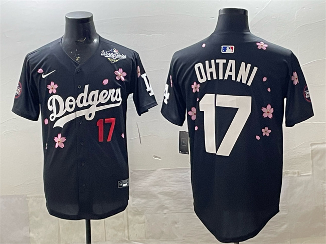 Men's Los Angeles Dodgers #17 Shohei Ohtani Black 2025 World Series Patch Tokyo Series Limited Stitched Baseball Jersey