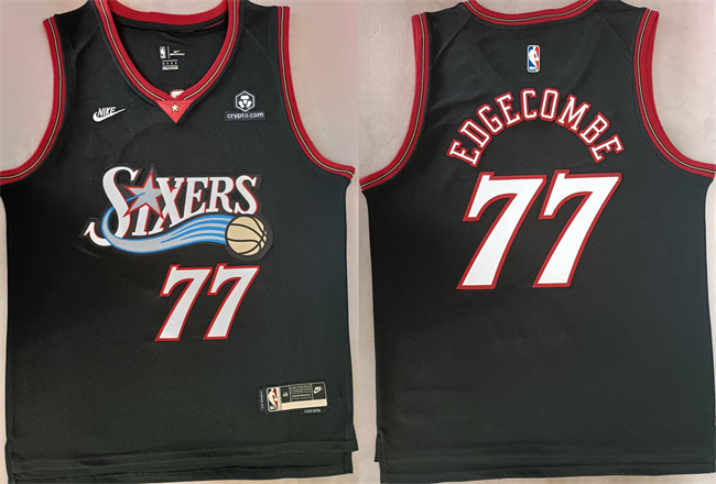 Men's Philadelphia 76ers #77 V. J. Edgecombe Black 2025 Classic Edition Stitched Stitched Jersey Men's Philadelphia 76ers #77 V. J. Edgecombe Black 2025 Classic Edition Stitched Stitched Jersey