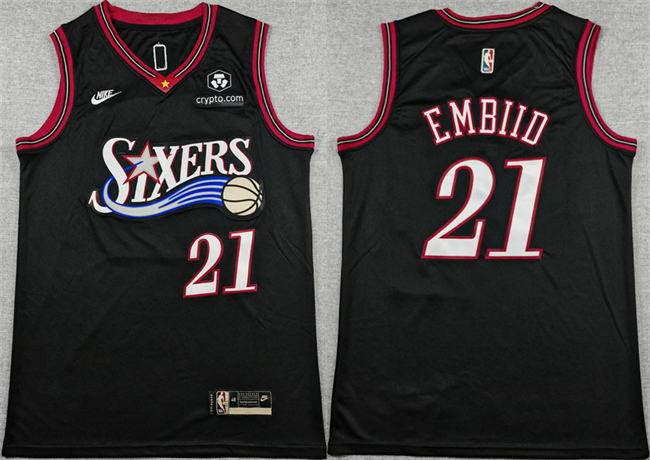 Men's Philadelphia 76ers #21 Joel Embiid Black 2025 Classic Edition Stitched Stitched Jersey Men's Philadelphia 76ers #21 Joel Embiid Black 2025 Classic Edition Stitched Stitched Jersey