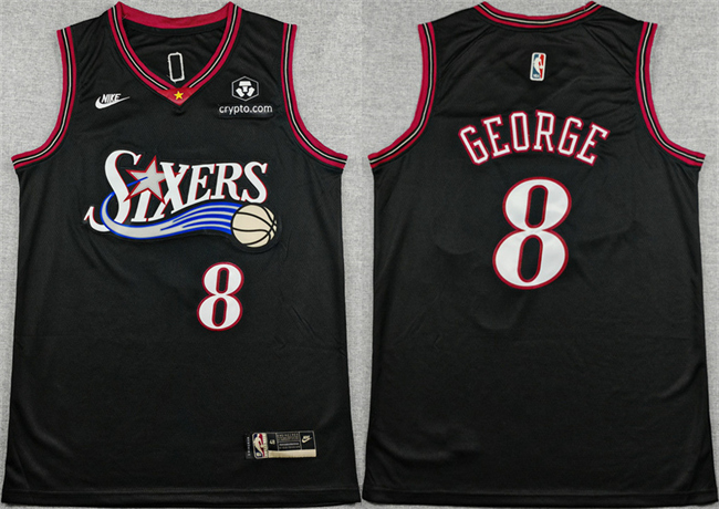 Men's Philadelphia 76ers #8 Paul George Black 2025 Classic Edition Stitched Stitched Jersey Men's Philadelphia 76ers #8 Paul George Black 2025 Classic Edition Stitched Stitched Jersey
