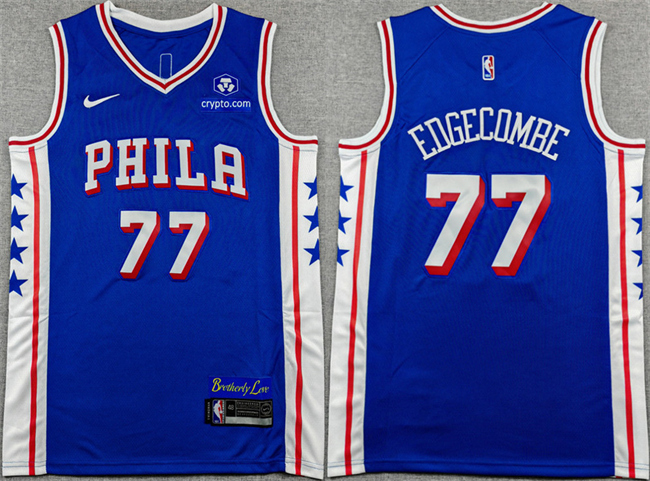 Men's Philadelphia 76ers #77 V. J. Edgecombe Royal Icon Edition Stitched Jersey Men's Philadelphia 76ers #77 V. J. Edgecombe Royal Icon Edition Stitched Jersey