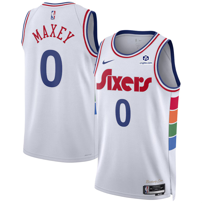 Men's Philadelphia 76ers #0 Tyrese Maxey White 2024 25 City Edition Stitched Jersey Men's Philadelphia 76ers #0 Tyrese Maxey White 2024 25 City Edition Stitched Jersey