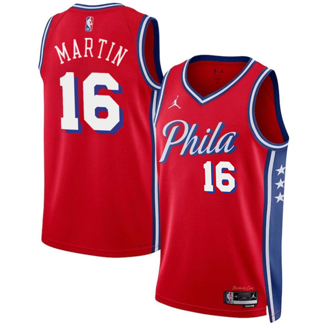 Men's Philadelphia 76ers #16 Caleb Martin Red Statement Edition Stitched Jersey Men's Philadelphia 76ers #16 Caleb Martin Red Statement Edition Stitched Jersey