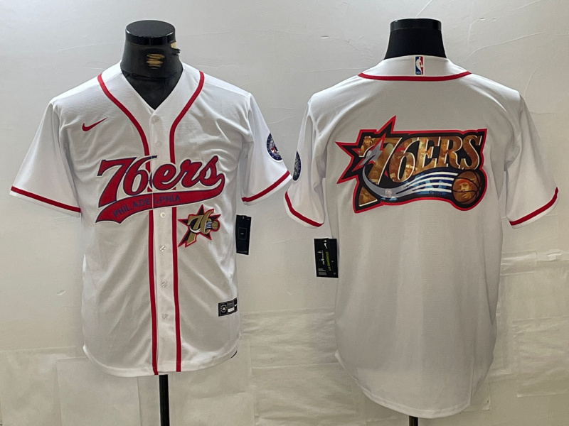 Men's Philadelphia 76ers Team Big Logo White Cool Base Stitched Baseball Jersey 5 Men's Philadelphia 76ers Team Big Logo White Cool Base Stitched Baseball Jersey 5
