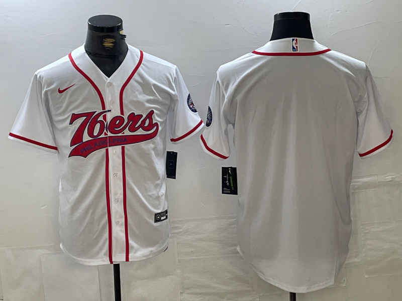 Men's Philadelphia 76ers Team Big Logo White Cool Base Stitched Baseball Jersey 4 Men's Philadelphia 76ers Team Big Logo White Cool Base Stitched Baseball Jersey 4